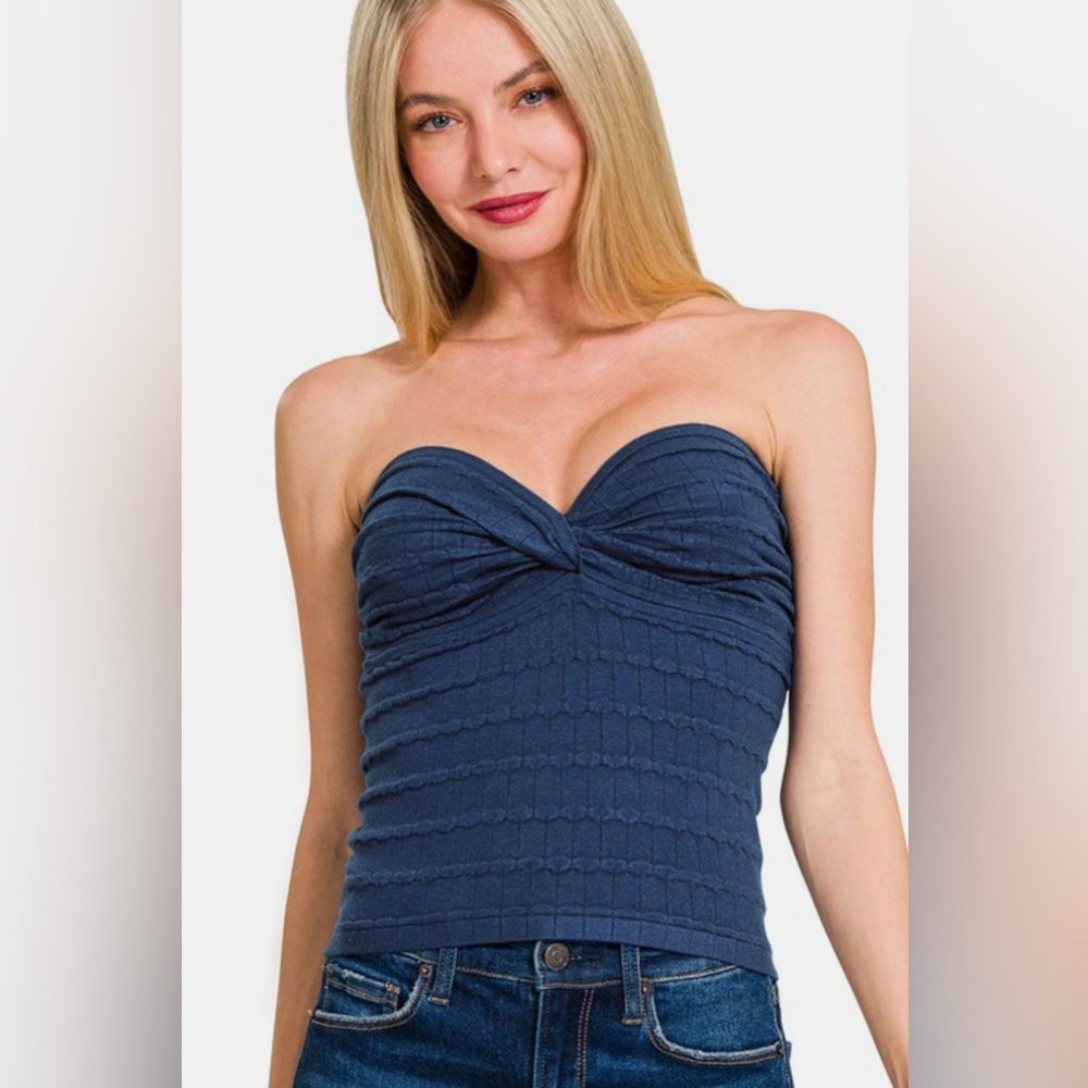 Zenana Ruched Twisted Sweetheart Neck Top